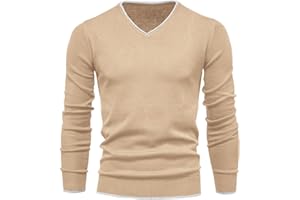Esobo Men's Cotton V Neck Sweater Knitted Jumper Sweater Long Sleeve Pullover Top