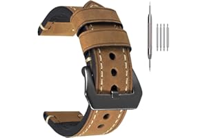 EACHE Leather Watch Bands for Men,Vintage Crazy Horse Leather & Vegetable Tanned Leather & Oil Waxed Thick Leather Watch Bands 20mm 22mm 24mm 26mm