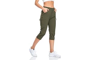 GymBrave Women's Hiking Cargo Pants Quick Dry Outdoor Camping Capris Water Resistant UPF 50 with Zipper Pockets