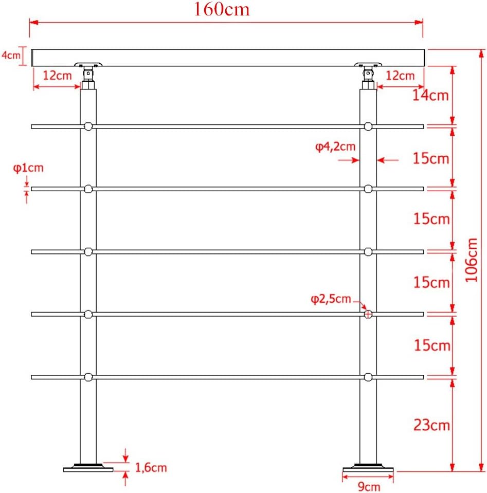 Mctech Gelander Edelstahl Handlauf 2 Pfosten Mit 5 Querstreben Fur Treppen Balkon Brustung 160 Cm 5 Querstreben Amazon De Baumarkt