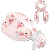 Women's Bouffant Scrub Caps Blue Line Sunflower Working Cap Nurse Hat Surgical Cap with Button and Sweatband