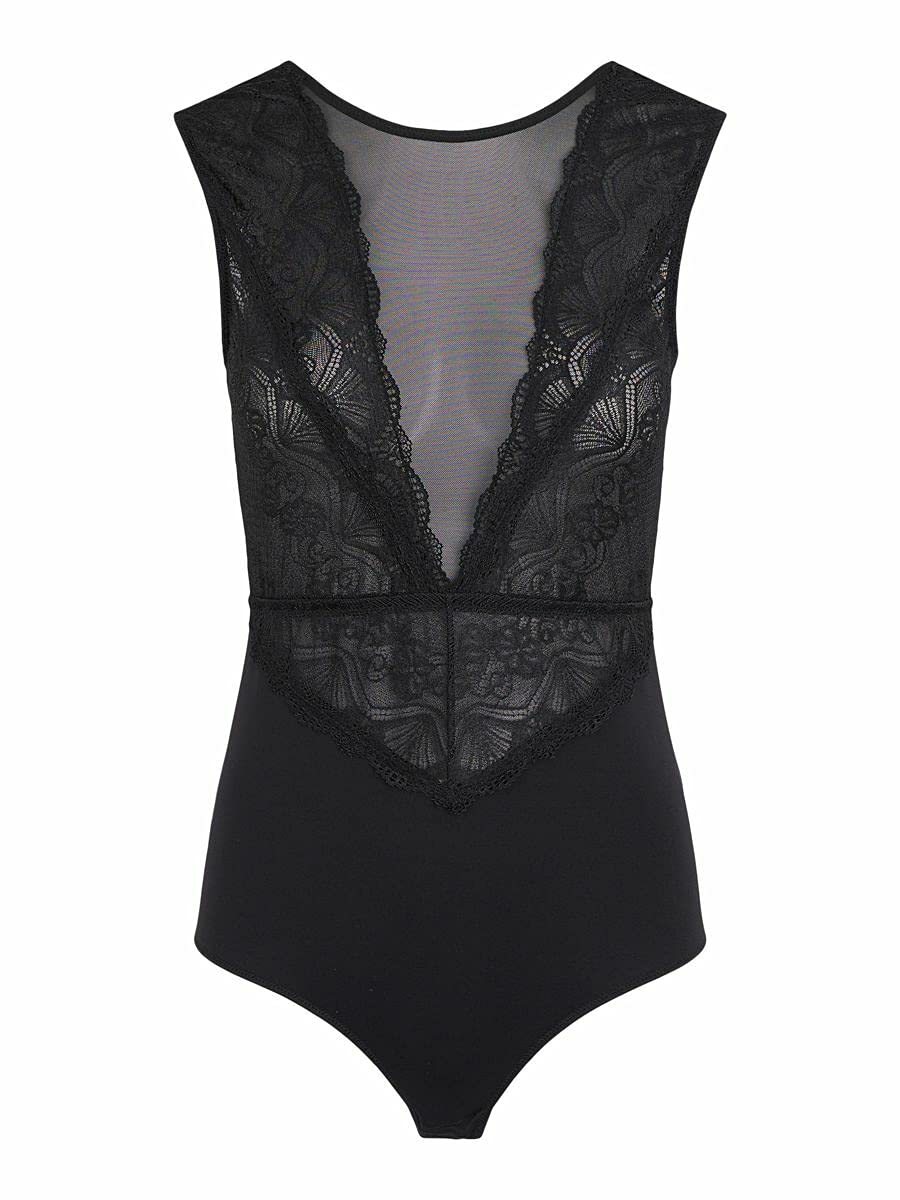 PIECES Women's PCPELVA Bodystocking NOOS Lingerie, Black, L