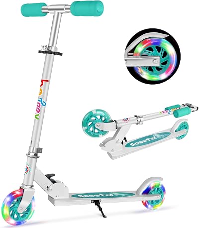 BELEEV Kids Scooter 2 Wheel Folding Adjustable Height 3-12 Green