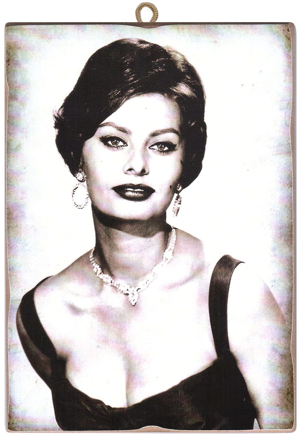KUSTOM ART CUCUBA Picture Vintage Style Sophia Loren Collectible Print on Wood 18x25cm