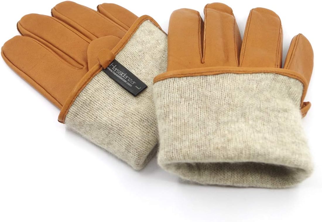 Harssidanzar Mens Luxury Italian Sheepskin Leather Gloves Vintage Finished Cashmere Wool Lined at  Men’s Clothing store