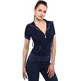 AmélieBoutik Women Cotton Blend Hoodie Zip Up Kangaroo Pocket Short Sleeve Jacket