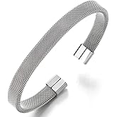 COOLSTEELANDBEYOND Elastic Adjustable Black Stainless Steel Mesh Cable Bangle Bracelet for Men Women