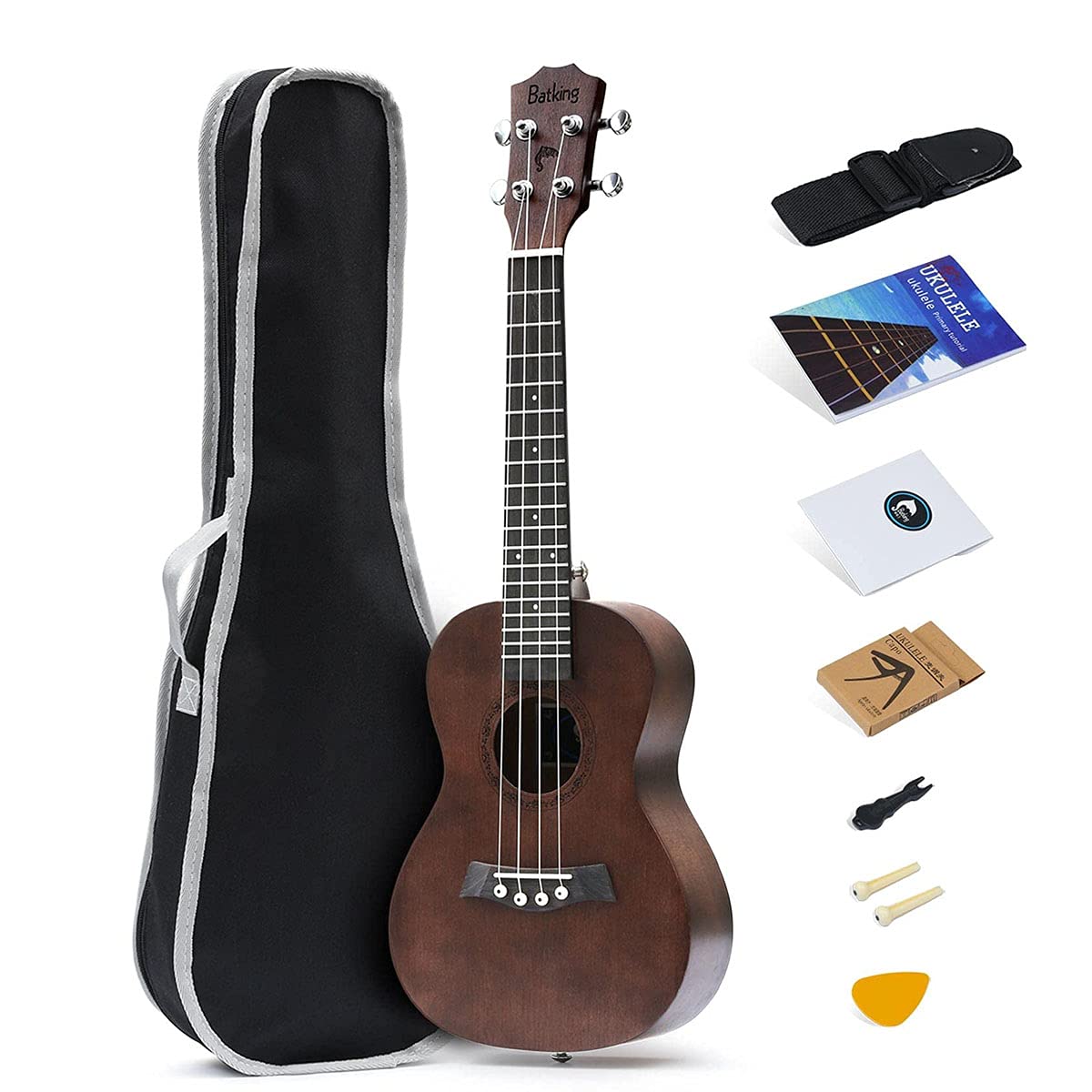 Soprano Ukulele Solid Top Mahogany 21 Inch With Ukulele Accessories With Gig Bag,Strap,Nylon String, Guitar Trigger Capo,Picks