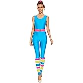 MIAIULIA Womens 80s Workout Costume Outfit 80s Accessories Set Leotard Neon Legging Headband Wristbands Set