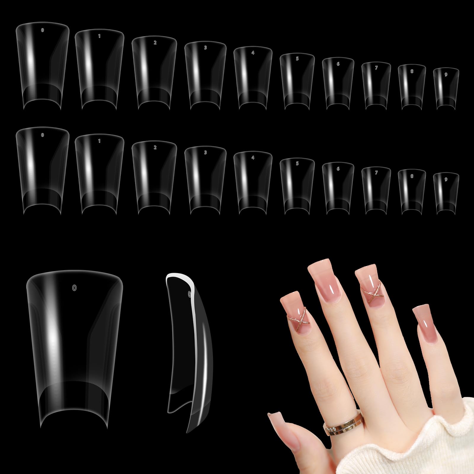 500 Pcs Duck Nail Tips Clear Short Duck Nail Tips Duck Feet Flare Nail Tips For Acrylic 10 Sizes Nails Duck Feet Flared Nail Tips Extra Short Fan Wide French False Nail Extension for Nail Salon