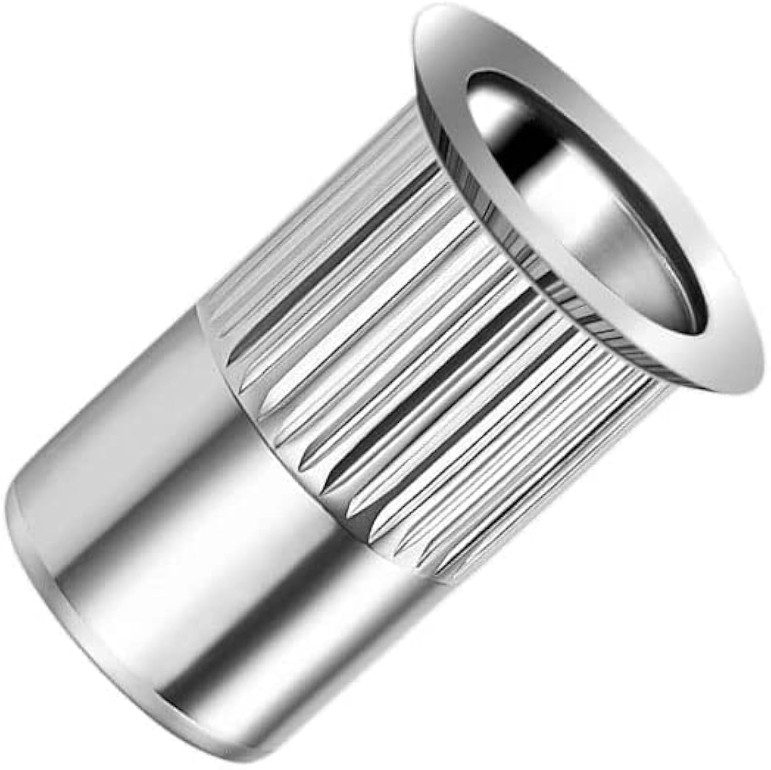 M6 Blind Rivet Nuts, Countersunk Head, Grooved Round Body, Open-Ended Threaded Insert, 6mm Nutsert, Zinc Plated Steel Knurled Rivnut, Rivsert for Steel, Alloy, Copper, Plastic, Fiberglass (10 pcs.)