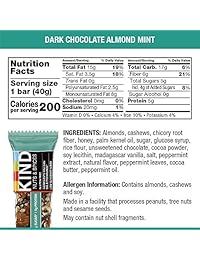 KIND Bars, Dark Chocolate Mint, Gluten Free, Low Sugar, 1.4oz, 12 Count