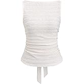 SHENHE Women's Summer Bow Tie Back Boat Neck Tank Top Textured Dressy Going Out Shirt