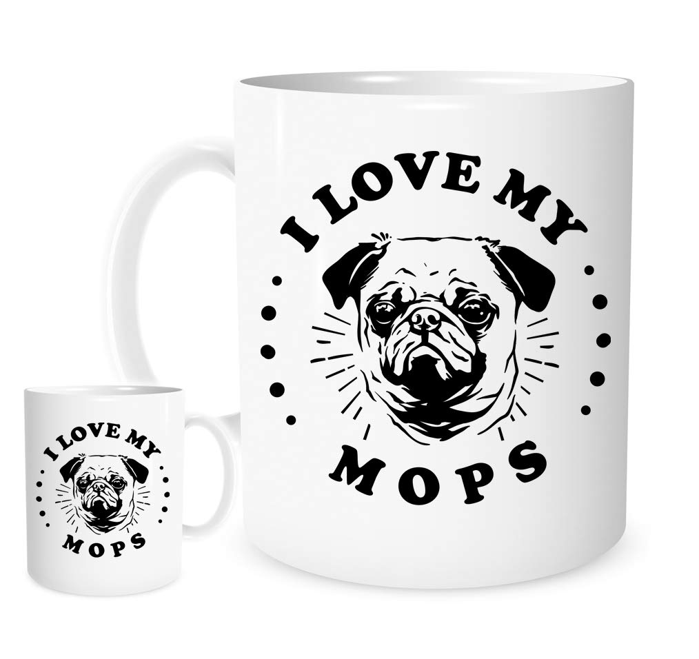 11OZ I Love My Mop Dog Mug,A Lovely Ceramic Gift Mug Featuring A Cute Pug Dog