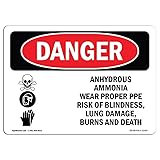 OSHA Danger Sign - Anhydrous Ammonia Wear Proper