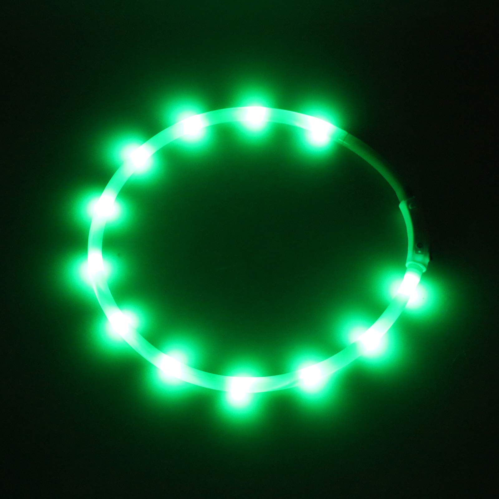 Ewolee LED Dog Collar, USB Rechargeable, 3 Light Modes, Adjustable Size, Improves Pet Visibility & Safety, Fits Small to Large Dogs & Cats (Green)