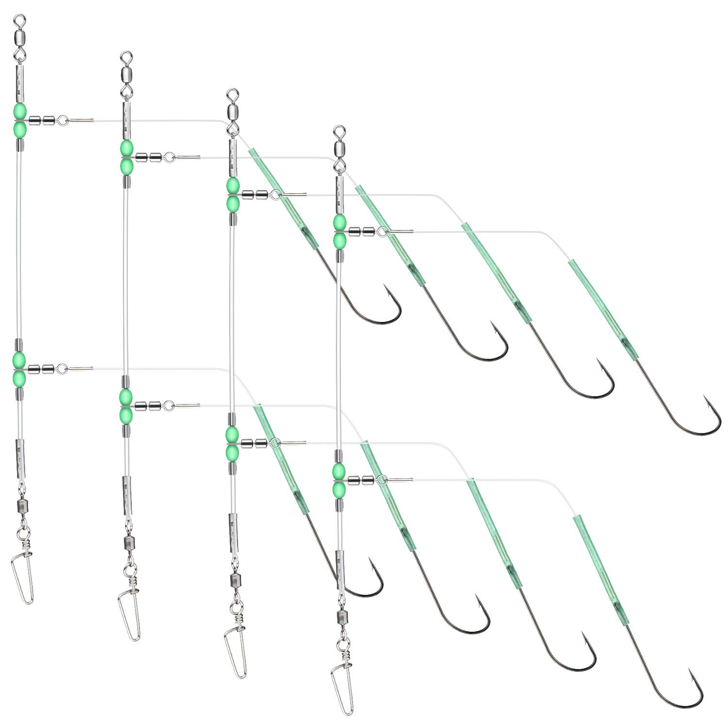 Rodeel 4 PCS Sea Fishing Rigs Flapper Rig Two Hook Positions（80 CM Gap with 2/0 Hooks