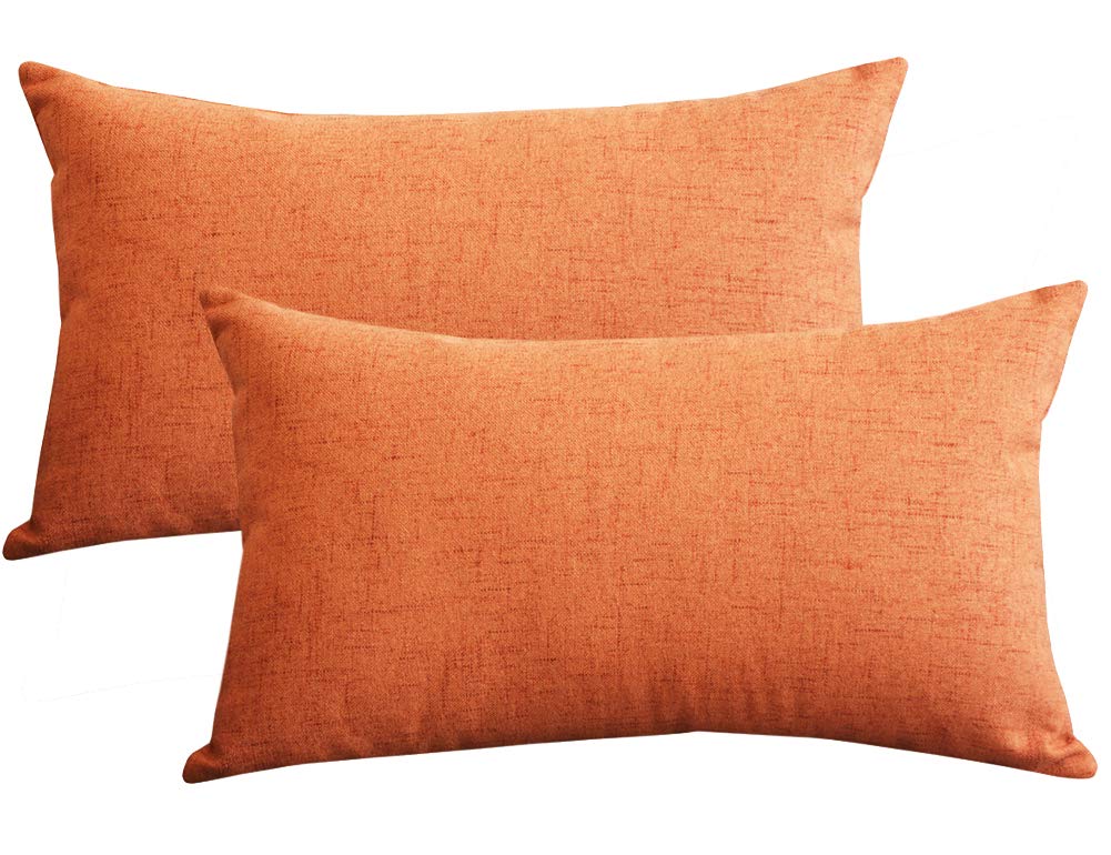 Lutanky Pack of 2 Linen Cushion Covers Soft Rectangle Throw Pillow Cases for Sofa Bedroom Home Decoration (30 x 50 cm)(orange,2 Pieces) — image 1