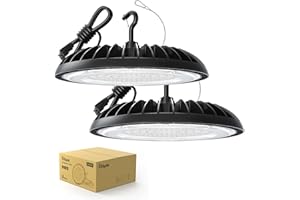Glitgate LED High Bay Light 200W, 28000lm 5000K UFO High Bay Light Fixture (800W MH/HPS Equiv.),5ft Cable US Plug Lighting for Warehouse Workshop Barn Factory, 2 Pack