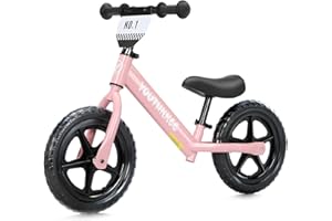Youthkkee 12 Inch Toddler Balance Bike for 1-3 Year Olds, No-Pedal Bike with Tool-Free Adjustable Seat, Quick Assembly, Gift for 1-3 Year Old Boys & Girls with Customizable Plate