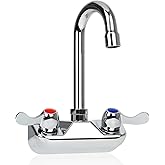 KWODE 4 Inch Center Commercial Hand Sink Faucet with 3-1/2”Gooseneck Spout, Dual Lever Handle Wall Mount Kitchen Sink Faucet, Brass Constructed, Chrome