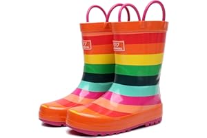 RAINANGEL Toddler Rain Boots with Easy-On Handles, Waterproof Rubber Kids Rain Boots for Girls and Boys, in Fun Printed & Col