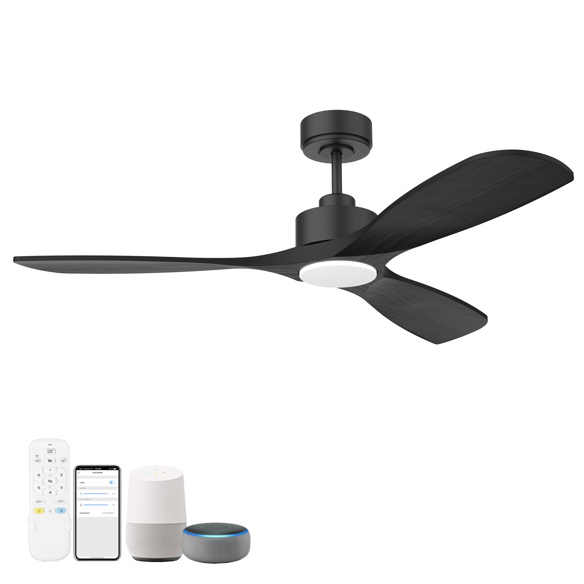 Hoenofly 52” Wood Smart Ceiling Fans with Lights