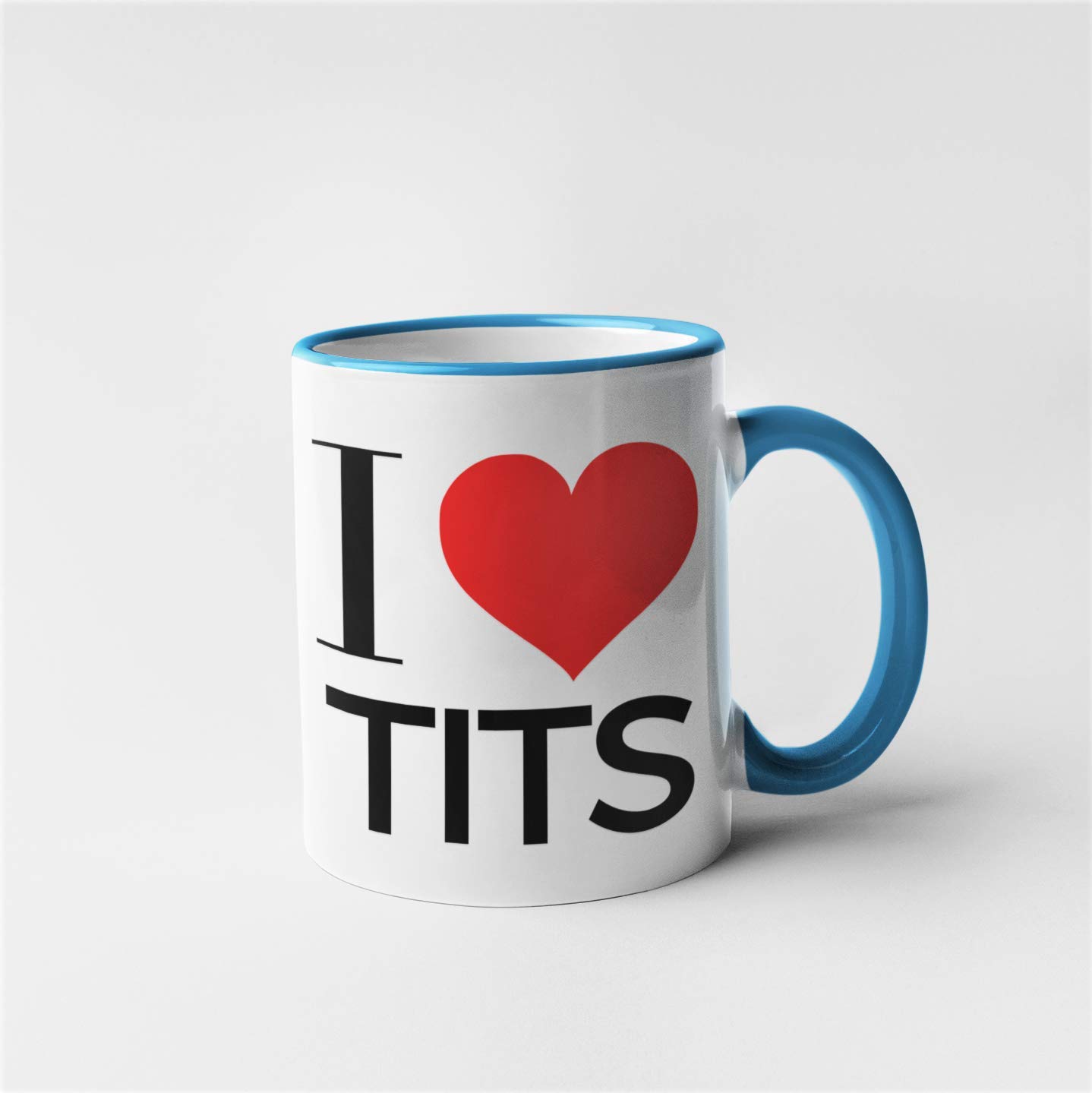 I Love Tits - Novelty Funny Rude Birthday Christmas Mug (Blue)