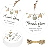 50PCS Clothesline Baby Shower Thank You Tags Round Thank You for Showering Our Baby with Love Tags Baby Clothes Gift Tag for Baby Shower Decors Party Favors Supplies Gifts Wrapping