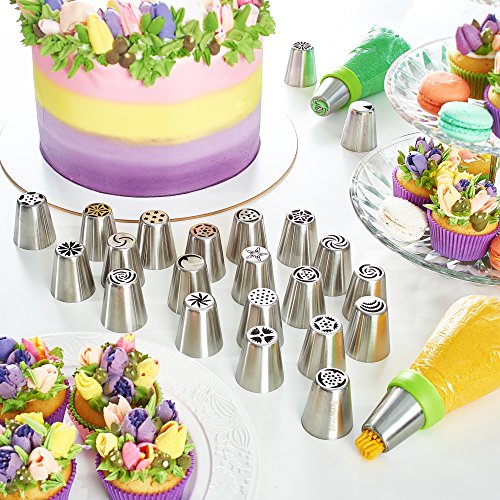 Cake Decorating Kit - 140-Piece Baking Supplies Set with 151 Bonuses, 291 Total - Bakeware Set with Turntable, Spatula, Russian Piping Tips Nozzles, Pastry Bags, Couplers, Scrapers - Great Gift Idea