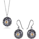 WCRAZYE Bohemian Sun Moon Earrings and Necklace Set for Women Vintage Handmade Lightweight Antiqued Gold Silver Round Coin Earrings Retro Boho Chain Long Celestial Necklaces Minimalist Jewelry