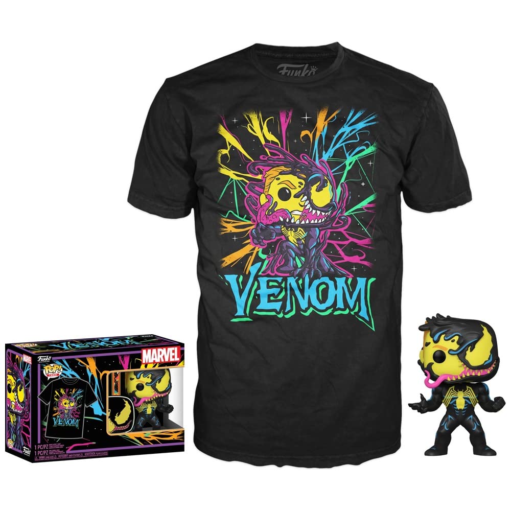 Funko 56269 Marvel Pop! & Tee: Venom - Eddie Brock (Blacklight Special Edition) - Small