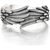 Bemous Angel Silver Feather Rings Vintage Open Rings Wings Ring for Men Jewelry