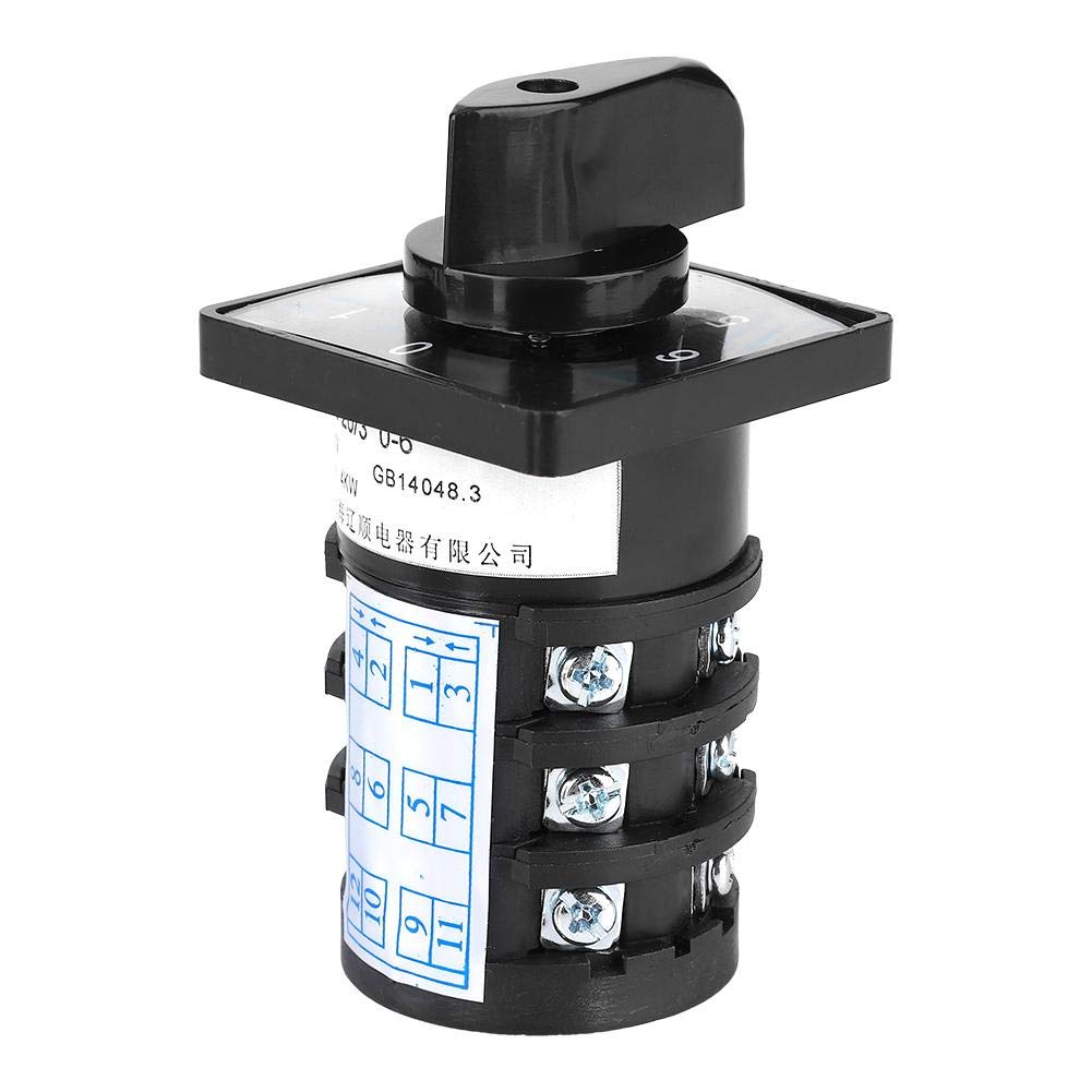 Changeover Switch, 500V 20A 7-Position 12 Terminals Locking Type 0-1-2-3-4-5-6 Changeover Selector Switch