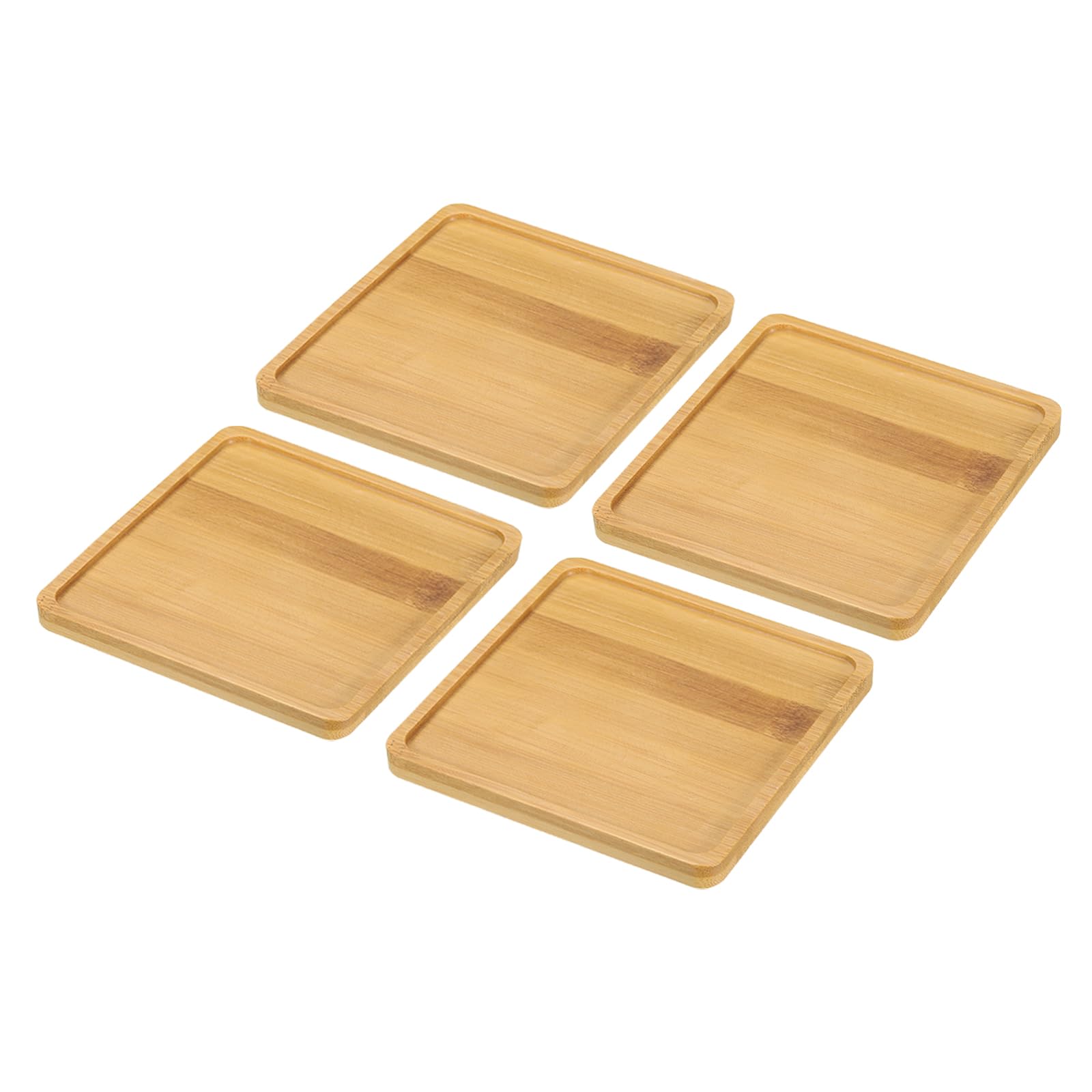PATIKIL Bamboo Wood Saucer, 4 Pack 5x5 Inch Square Wooden Plant Drainage Tray Bonsai Plants Saucer Succulent Pot for Home Balcony