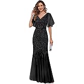 VCCICANY Lace Mermaid Mother of The Bride Dresses Long for Women Short Sleeve V Neck Formal Evening Gowns
