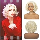 Amnenl Short Blonde 1920s Lace Front Wig Curly Bob Synthetic Hair Natural Hairline Platinum Blonde 40s 50s Wigs for Women