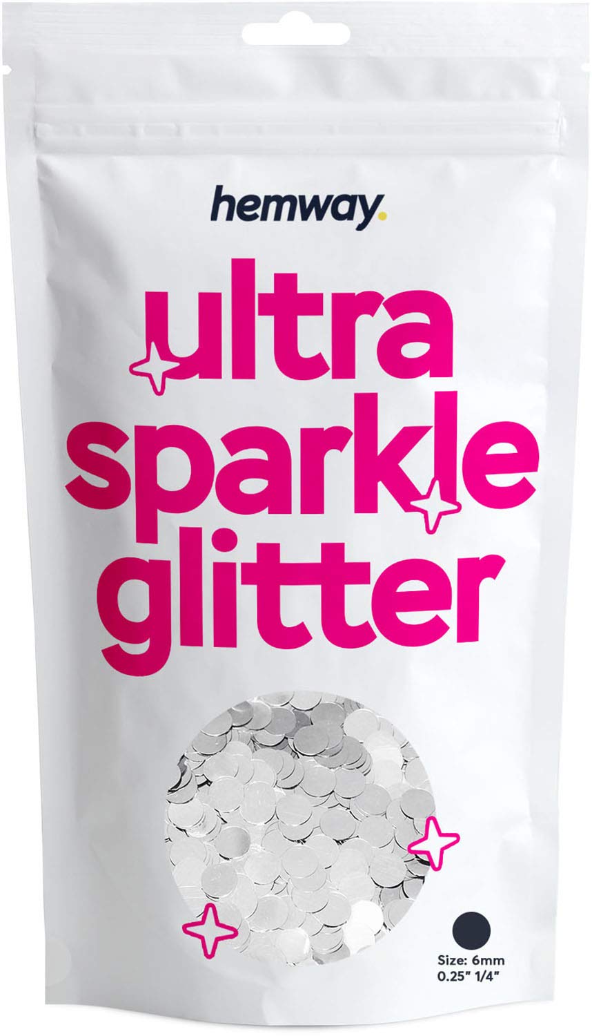 Hemway Ultra Sparkle Glitter Circle Shape, 50g, Silver | Shaped Glitter for Arts & Crafts, Nail Art, Crafting, Card Making, Sparkle Decoration