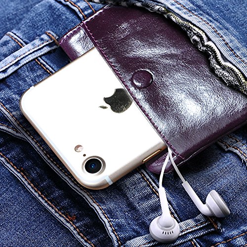 CORNMI Phone Purse Wallet Handmade Dip Dye Leather Long Card Organizer Wallet with Removable Card Holder ,Universal Leather Case for iPhone ,Samsung - Purple