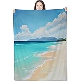Tropical Beach Throw Blanket for Adults Kids, 50x60 in, Coastal Landscape Theme Flannel Blankets for Bedroom, Couch, Travel, Home Decor, Fuzzy Soft Cozy Warm Gifts