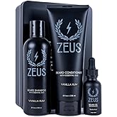 ZEUS Starter Beard Wash & Beard Oil Kit for Men, Softens, Hydrates & Moisturizes Facial Hair, Promotes Healthy Growth & Shine (Made In USA) Vanilla Rum