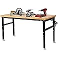 SGOLAN 60'' Adjustable Work Bench with Power Outlet, Work Table for Garage,2000 Lbs Capacity Hardwood Workbench,Heavy Duty Table for Workshop Office Home Commercial