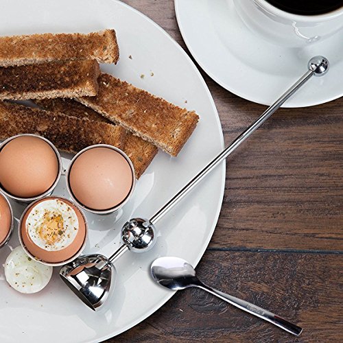 PROKITCHEN Egg Cup Holder Set with Egg Spoons and Quail Eggshell Cracker Cutter Topper for Removing Top of Soft Boiled Eggs