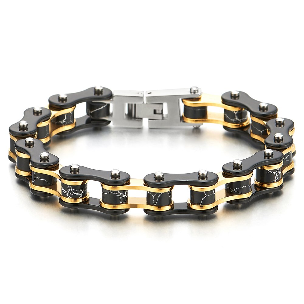 Mens Stainless Steel Black Gold Two 
