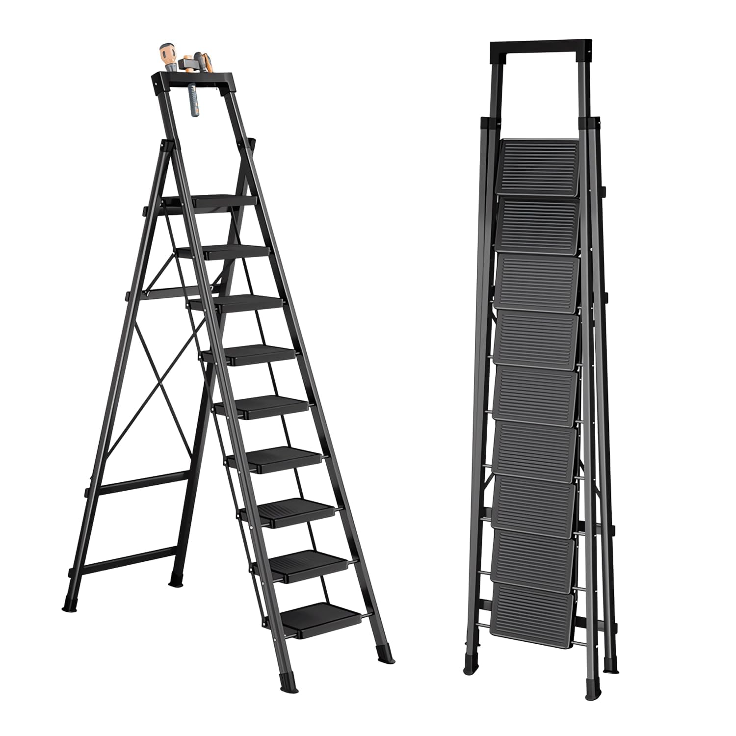 Photo 1 of *MINOR DAMAGE - USED*
9 Step Ladder with Tray,330lbs Capacity Portable Step Stool for Adults,Heavy Duty Step Ladder Wide Anti-Slip Stury Steel Folding Step Stool Used for Office,Garage,Kitchen & Painting