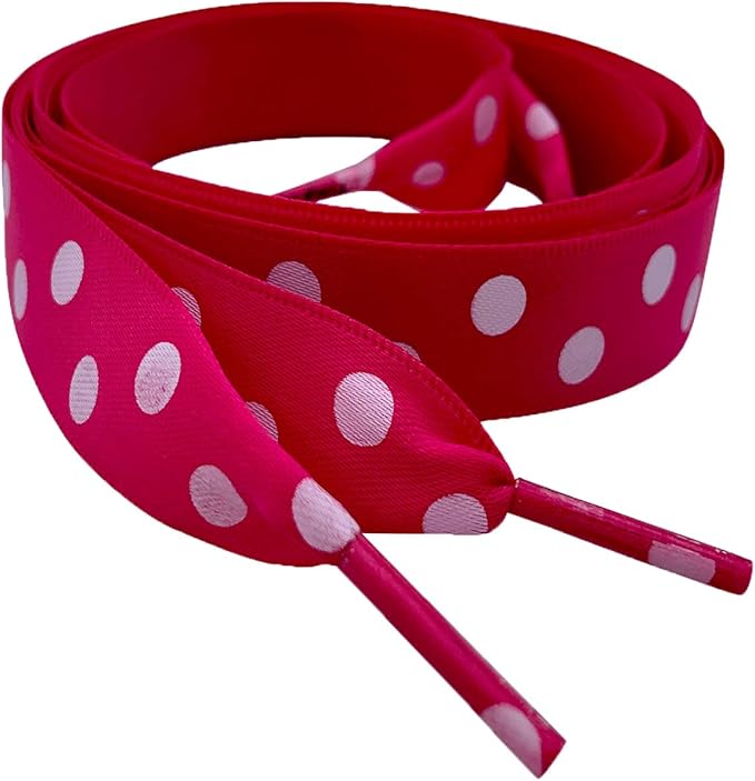 120cm/47 Shocking Pink Polka Satin Ribbon Shoelaces My