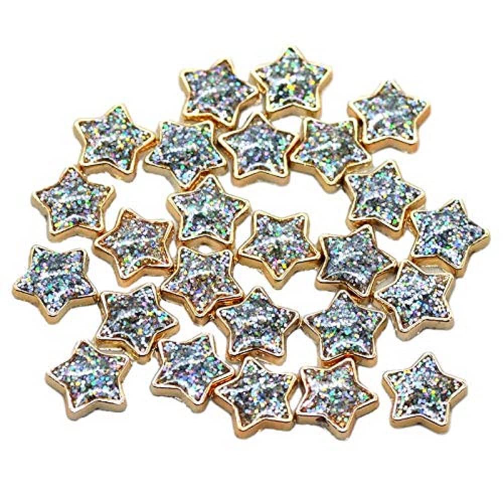25pcs Iridescent Glitter Star Cabochons Flat Back – Resin Craft Embellishments 1.3cm – Sparkle Stars for Scrapbooking, Card Making & DIY Crafts