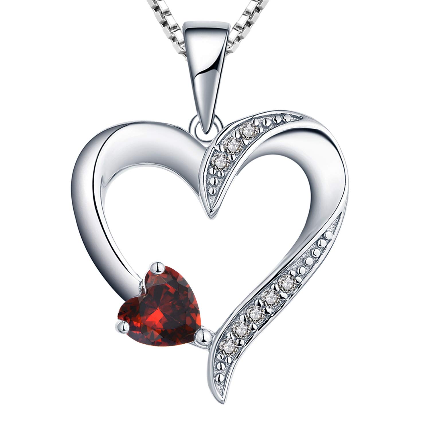 YL Heart Necklace 925 Sterling Silver January Birthstone Garnet Double Heart Pendant Necklace for Women, 45-48cm