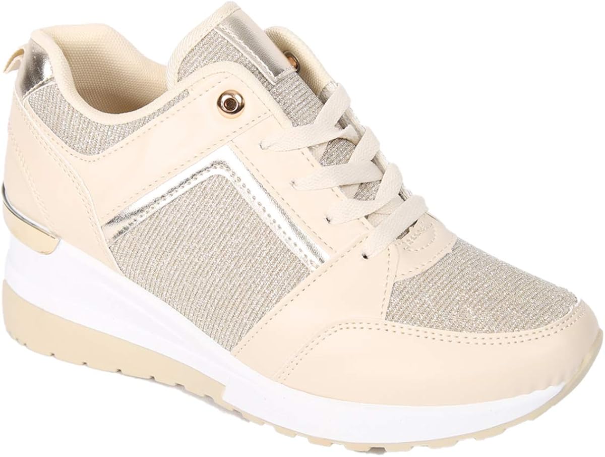 Ladies Wedge Trainers Womens Sneakers Lace Up Comfy Classic Jogging