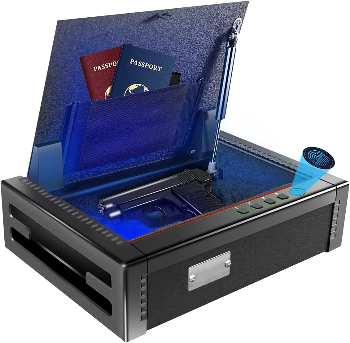 Sdstone Gun Safe with Fingerprint Identification, Suitable for 2 Pistols, Hand Gun Safe Hidden with Biometric Lock and Sensor Light, The Pistol Safe for Home Office Or Cabinet Anchoring Design.